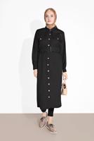 Hijab clothing BLACK BUTTON TRIMMED BELTED TUNIC 3375