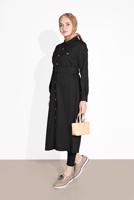 Hijab clothing BLACK BUTTON TRIMMED BELTED TUNIC 3375
