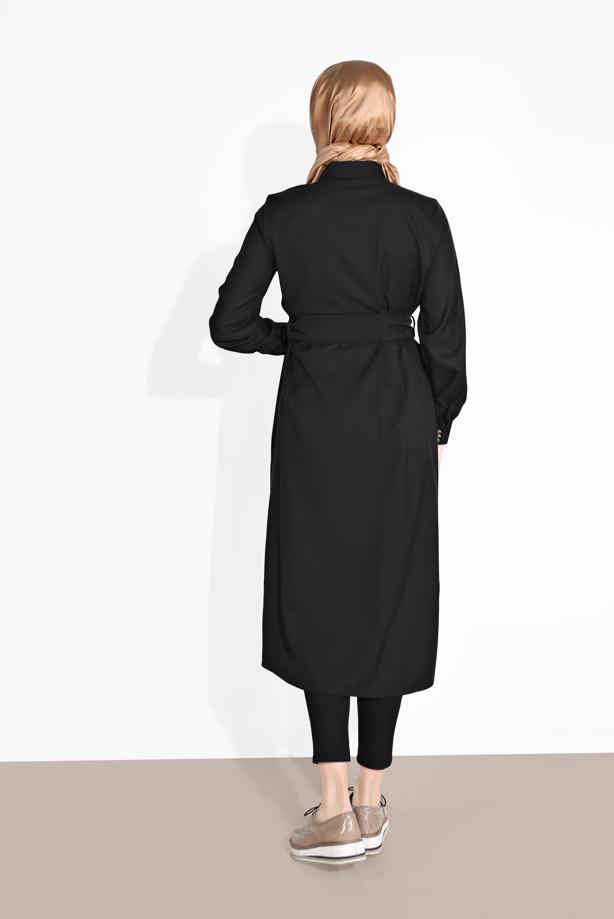 Hijab clothing  BUTTON TRIMMED BELTED TUNIC 3375 - TRENDTESETTÜR
