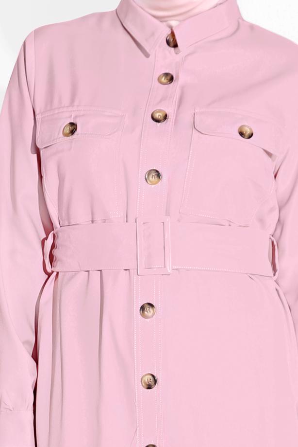 Hijab clothing  BUTTON TRIMMED BELTED TUNIC 3375 - TRENDTESETTÜR