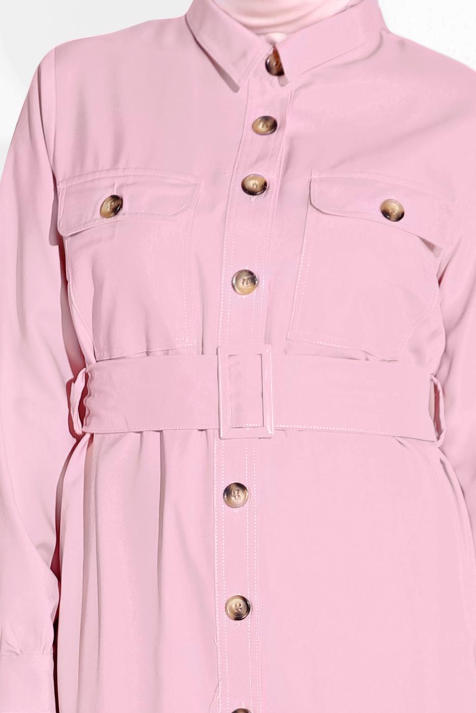 Hijab clothing POWDER BUTTON TRIMMED BELTED TUNIC 3375