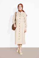 Vêtements hijab BEIGE TUNIQUE À BOUTONNÉE AVEC CEINTURE 3375