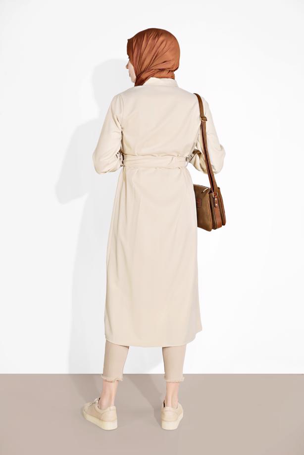 Hijab clothing  BUTTON TRIMMED BELTED TUNIC 3375 - TRENDTESETTÜR