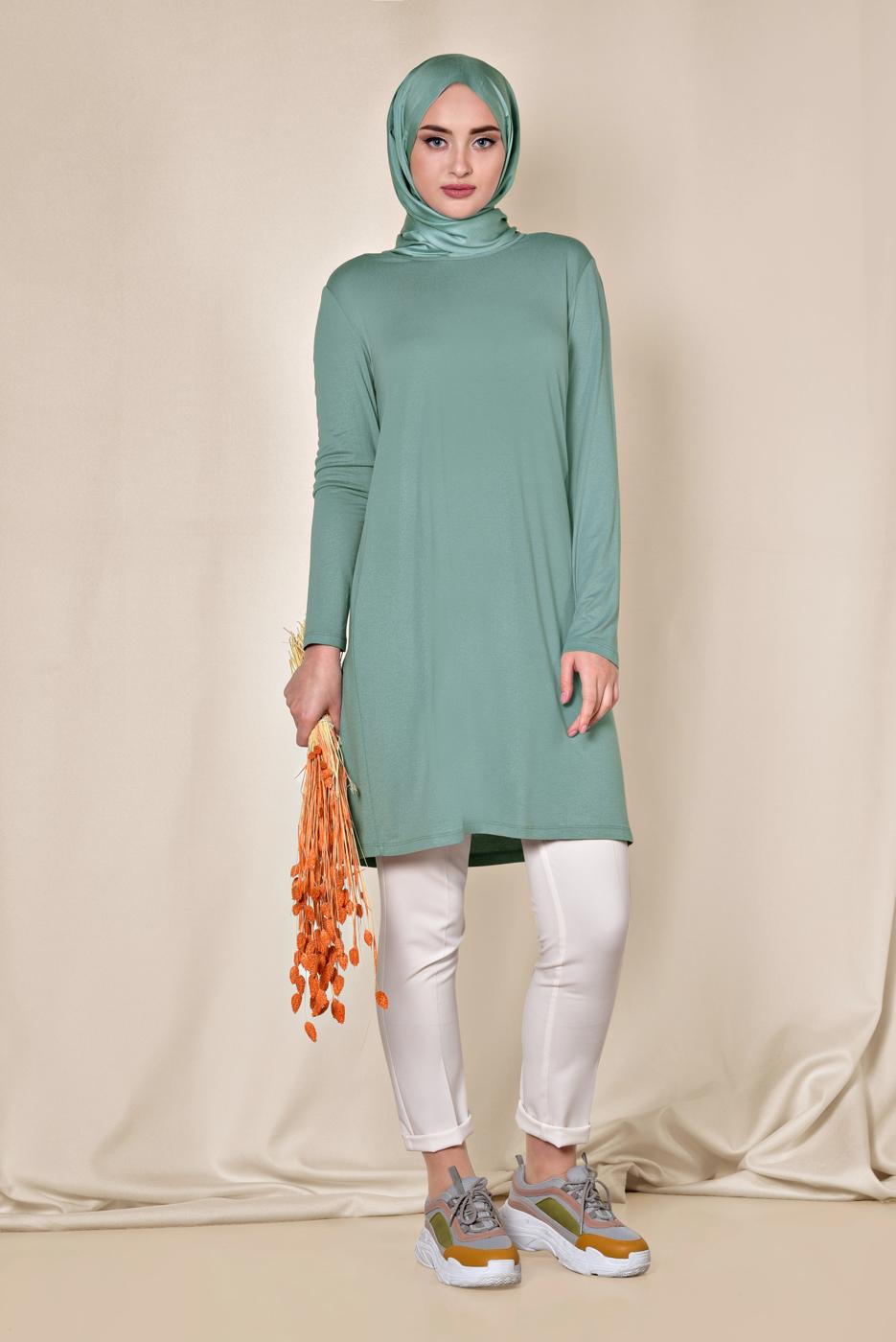 Tesettür giyim MAVİ ALVİNA ÖRME VİSKON TUNİK 4037 