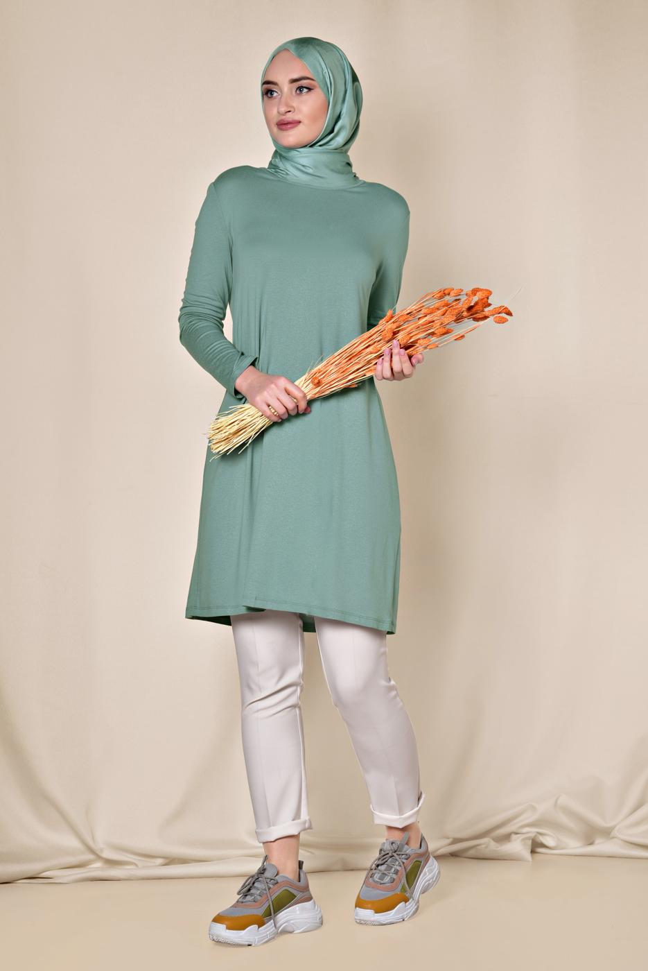 Tesettür giyim MAVİ ALVİNA ÖRME VİSKON TUNİK 4037 