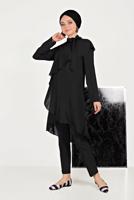 Tesettür giyim SİYAH ALVİNA BOYUNDAN BAĞLAMALI ASİMETRİK TUNİK 40447 