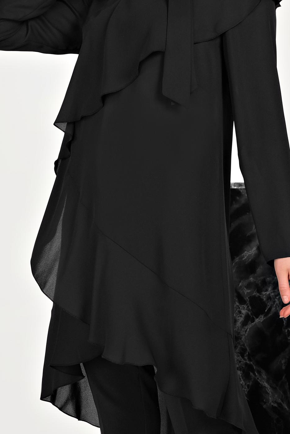 Tesettür giyim SİYAH ALVİNA BOYUNDAN BAĞLAMALI ASİMETRİK TUNİK 40447 