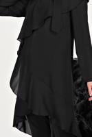 Tesettür giyim SİYAH ALVİNA BOYUNDAN BAĞLAMALI ASİMETRİK TUNİK 40447 