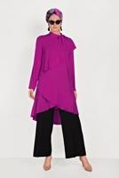 Tesettür giyim MOR ALVİNA BOYUNDAN BAĞLAMALI ASİMETRİK TUNİK 40447 
