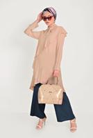 Tesettür giyim PUDRA ALVİNA BOYUNDAN BAĞLAMALI ASİMETRİK TUNİK 40447 