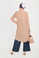 Tesettür giyim PUDRA ALVİNA BOYUNDAN BAĞLAMALI ASİMETRİK TUNİK 40447 