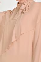 Tesettür giyim PUDRA ALVİNA BOYUNDAN BAĞLAMALI ASİMETRİK TUNİK 40447 