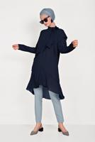 Tesettür giyim LACİVERT ALVİNA BOYUNDAN BAĞLAMALI ASİMETRİK TUNİK 40447 
