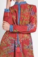 Tesettür giyim KIRMIZI ALVİNA BEL BÜZGÜLÜ DESENLİ TUNİK 4052