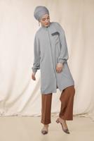 Tesettür giyim GRİ ALVİNA CEP DETAYLI TUNİK 4053