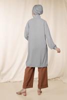 Tesettür giyim GRİ ALVİNA CEP DETAYLI TUNİK 4053