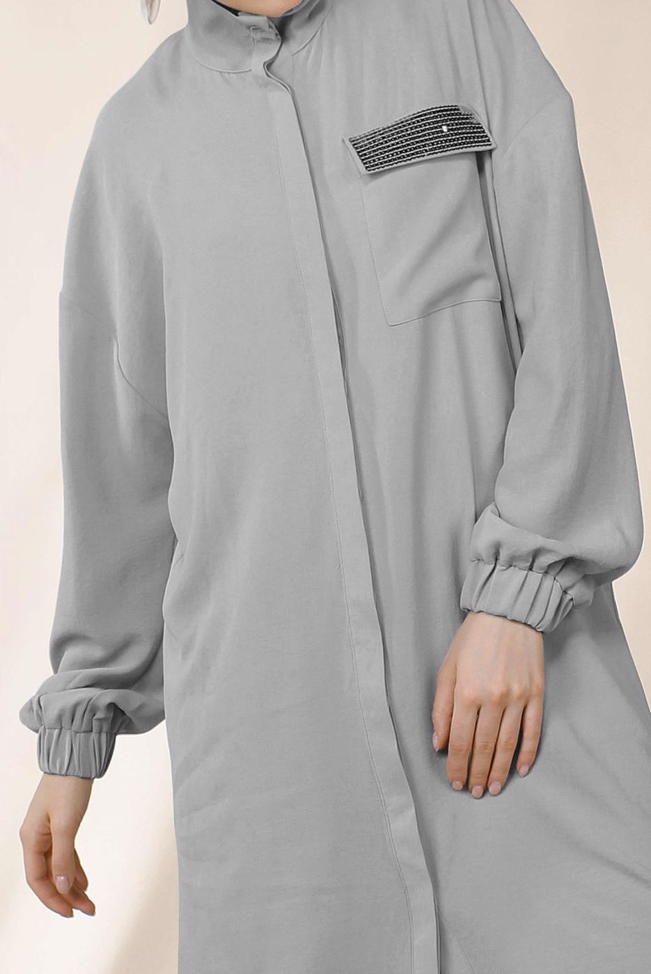 Tesettür giyim GRİ ALVİNA CEP DETAYLI TUNİK 4053