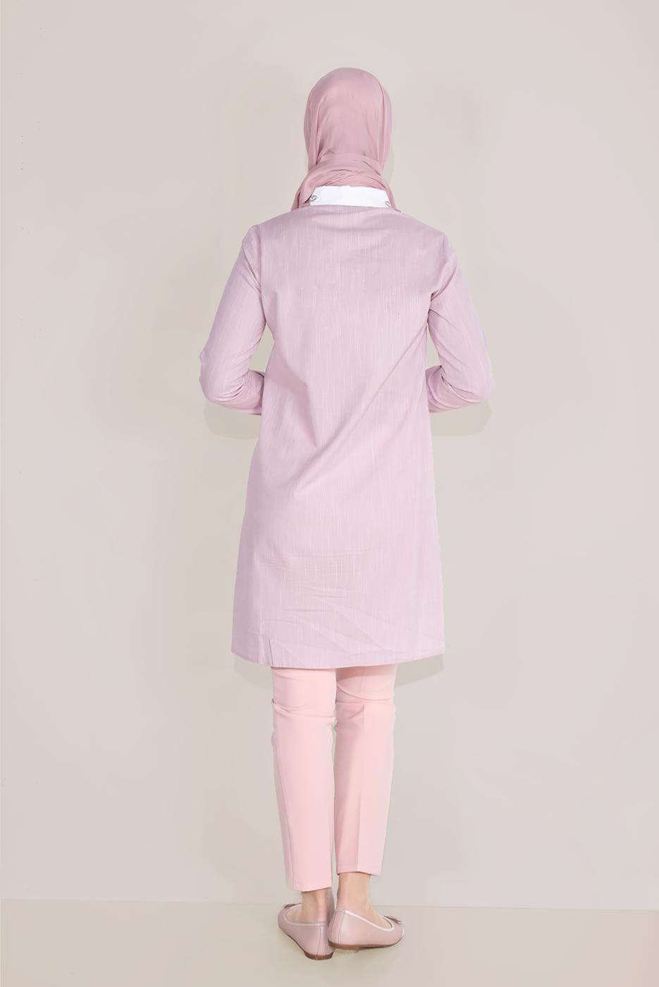 Tesettür giyim PUDRA ALVİNA PAMUKLU NAKIŞLI YAKA TUNİK T 40596