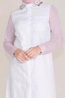 Tesettür giyim PUDRA ALVİNA PAMUKLU NAKIŞLI YAKA TUNİK T 40596