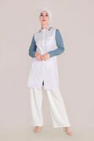 Tesettür giyim MAVİ ALVİNA PAMUKLU NAKIŞLI YAKA TUNİK T 40596