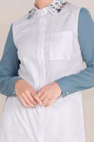 Tesettür giyim MAVİ ALVİNA PAMUKLU NAKIŞLI YAKA TUNİK T 40596