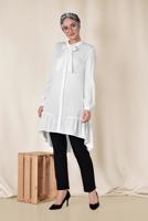 Tesettür giyim KREM ALVİNA ETEK UCU FIRFIRLI TUNİK 4066