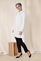 Tesettür giyim KREM ALVİNA ETEK UCU FIRFIRLI TUNİK 4066