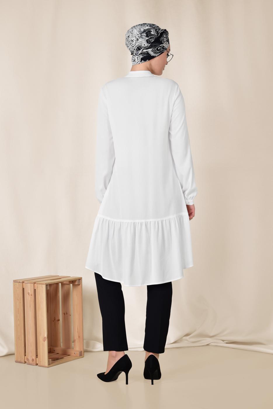 Tesettür giyim KREM ALVİNA ETEK UCU FIRFIRLI TUNİK 4066