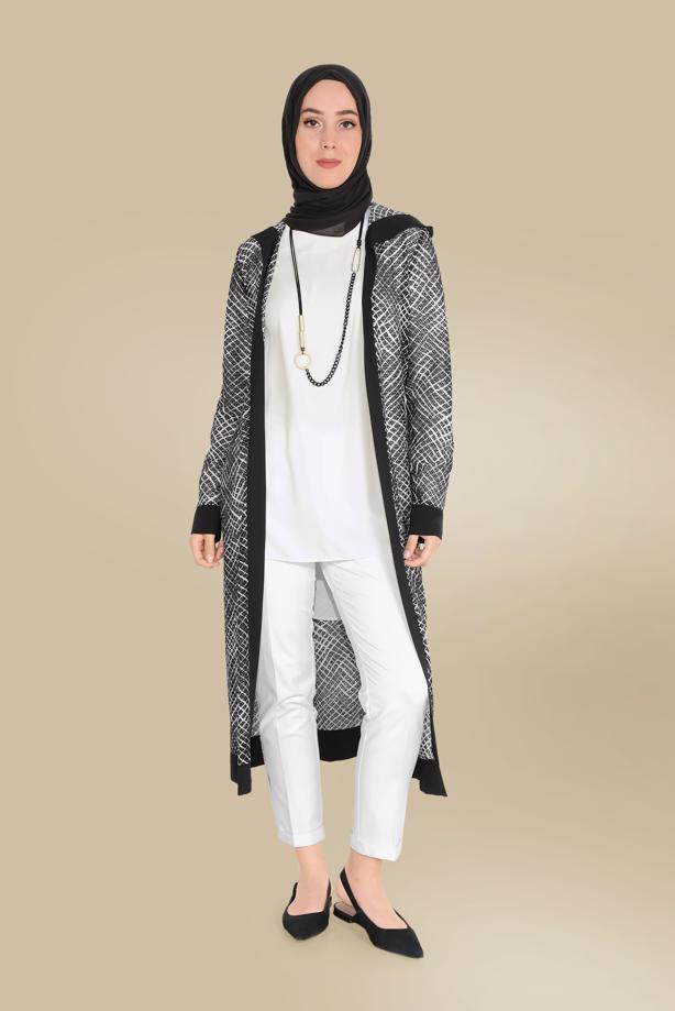 Vêtements hijab NOIR VESTE À MOTIF ALVİNA 40719 - TRENDTESETTÜR