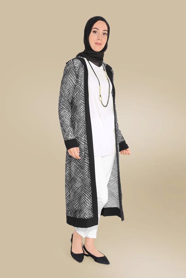 Vêtements hijab NOIR VESTE À MOTIF ALVİNA 40719 - TRENDTESETTÜR