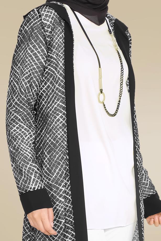 Vêtements hijab NOIR VESTE À MOTIF ALVİNA 40719 - TRENDTESETTÜR