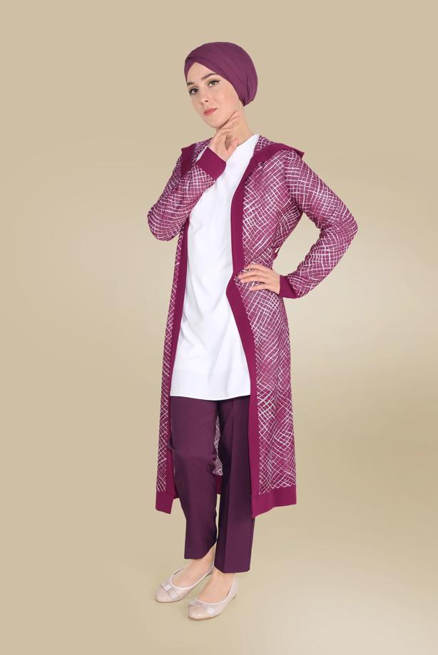 Vêtements hijab FUCHSIA VESTE À MOTIF ALVİNA 40719 - TRENDTESETTÜR