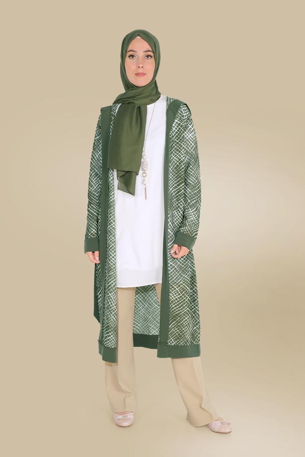 Vêtements hijab KAKI VESTE À MOTIF ALVİNA 40719 - TRENDTESETTÜR