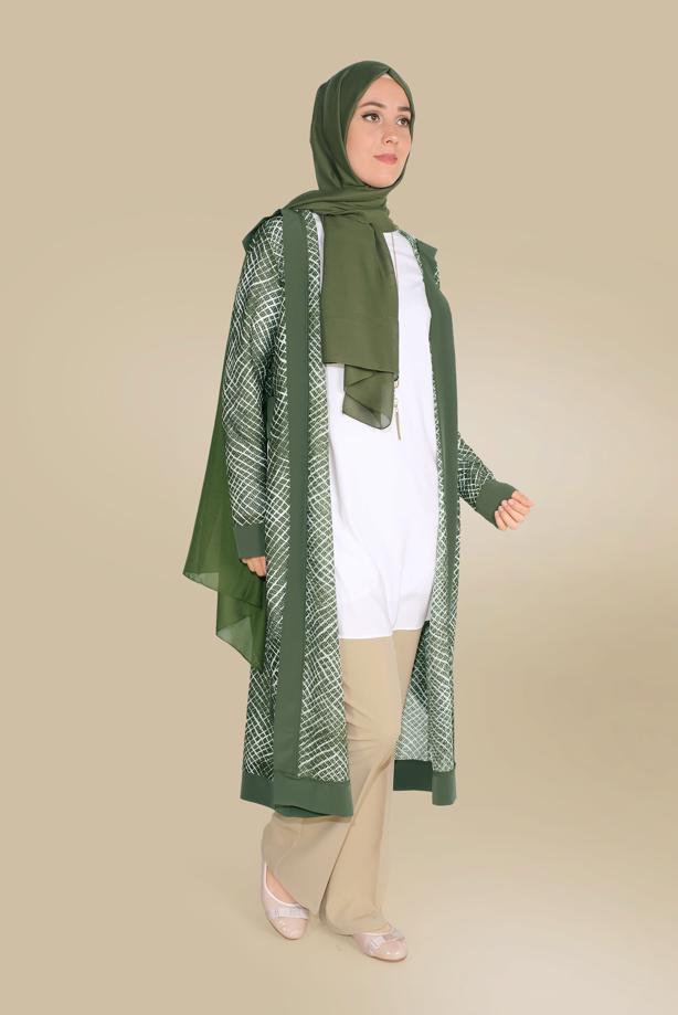 Vêtements hijab KAKI VESTE À MOTIF ALVİNA 40719 - TRENDTESETTÜR
