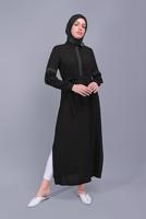 Tesettür giyim SİYAH ALVİNA NAKIŞLI KUŞAKLI TUNİK 40739 