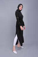 Tesettür giyim SİYAH ALVİNA NAKIŞLI KUŞAKLI TUNİK 40739 