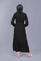 Tesettür giyim SİYAH ALVİNA NAKIŞLI KUŞAKLI TUNİK 40739 
