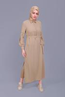 Tesettür giyim BEJ ALVİNA NAKIŞLI KUŞAKLI TUNİK 40739 