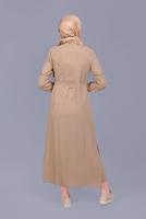 Tesettür giyim BEJ ALVİNA NAKIŞLI KUŞAKLI TUNİK 40739 