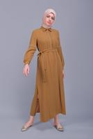 Tesettür giyim TURUNCU ALVİNA NAKIŞLI KUŞAKLI TUNİK 40739 