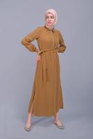 Tesettür giyim TURUNCU ALVİNA NAKIŞLI KUŞAKLI TUNİK 40739 