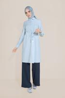 Tesettür giyim MAVİ ALVİNA BELİ BÜZGÜLÜ TUNİK 40746 