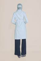 Tesettür giyim MAVİ ALVİNA BELİ BÜZGÜLÜ TUNİK 40746 