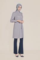 Tesettür giyim GRİ ALVİNA BELİ BÜZGÜLÜ TUNİK 40746 