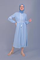 Tesettür giyim MAVİ ALVİNA NAKIŞLI KETEN TUNİK 40779 