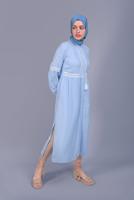 Tesettür giyim MAVİ ALVİNA NAKIŞLI KETEN TUNİK 40779 