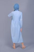 Tesettür giyim MAVİ ALVİNA NAKIŞLI KETEN TUNİK 40779 