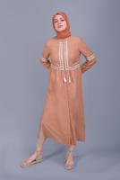 Tesettür giyim TURUNCU ALVİNA NAKIŞLI KETEN TUNİK 40779 