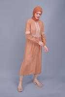 Tesettür giyim TURUNCU ALVİNA NAKIŞLI KETEN TUNİK 40779 