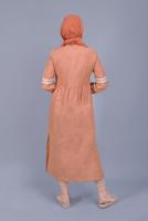 Tesettür giyim TURUNCU ALVİNA NAKIŞLI KETEN TUNİK 40779 